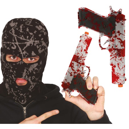 Pistola plata con sangre de juguete 24 cm -Tus disfraces