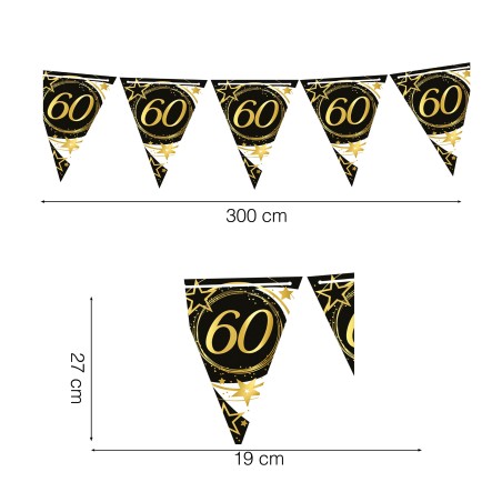 Guirnalda banderin triangular 60 cumpleaños 3 mt-Tus Disfraces baratos