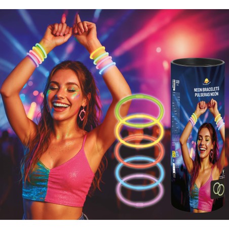 Pulseras neon luminosas 100 uds con conectores Tus disfraces baratos