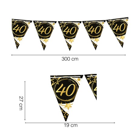 Guirnalda banderin triangular 40 cumpleaños 3 mt-Tus Disfraces baratos