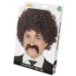 Peluca rizos castaña afro con bigote años 60 70
