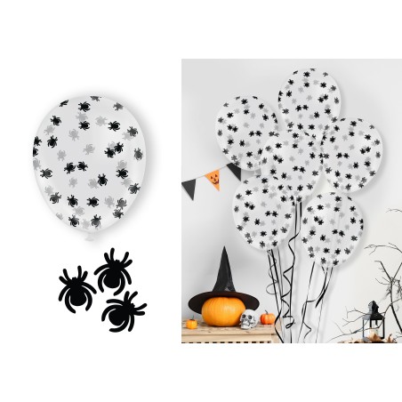Globos transparentes con confeti arañas 10 uds 30 cm-TusDisfraces