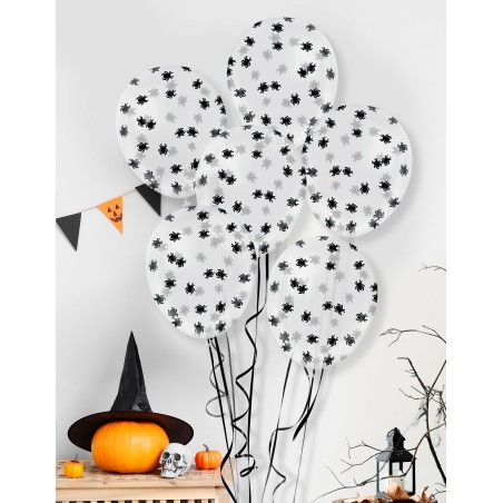 Globos transparentes con confeti arañas 10 uds 30 cm