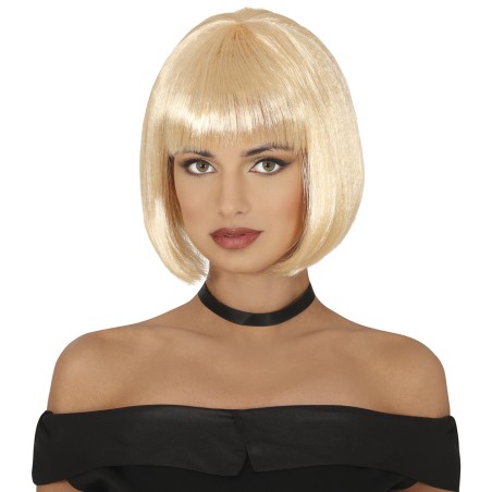 Peluca rubia corta con flequillo