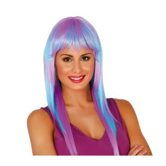 Peluca azul mechas calidad extra melena larga
