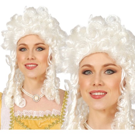 Peluca marquesa veneciana de epoca blanca tirabuzones-Tus disfraces baratos