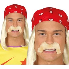 Peluca rubia con pañuelo y bigote similar hulk hogan-Tus disfraces baratos