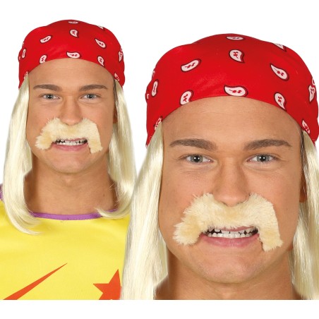 Peluca rubia con pañuelo y bigote similar hulk hogan-Tus disfraces baratos