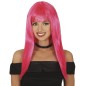 Peluca rosa larga con flequillo