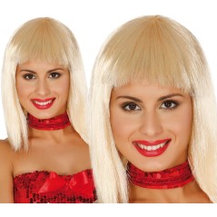 Peluca media melena flequillo rubia-Tus disfraces baratos
