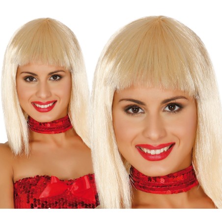 Peluca media melena flequillo rubia-Tus disfraces baratos
