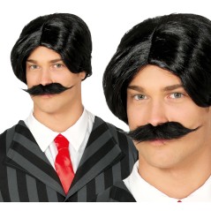 Peluca negra con bigote gomez-Tus Disfraces