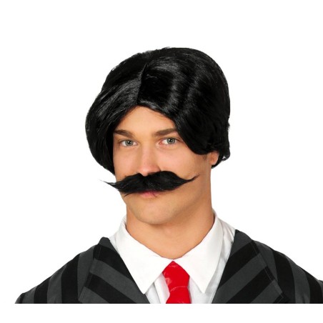 Peluca negra con bigote gomez
