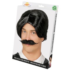 Peluca negra con bigote gomez-Tus Disfraces