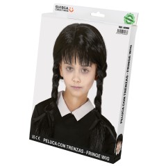 Peluca trenzas negras con flequillo infantil-Tus Disfraces