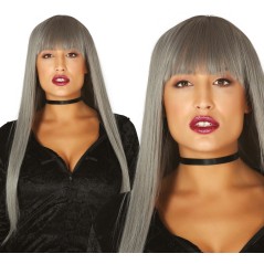 Peluca canosa gris con flequillo bruja o fantasma-Tus Disfraces