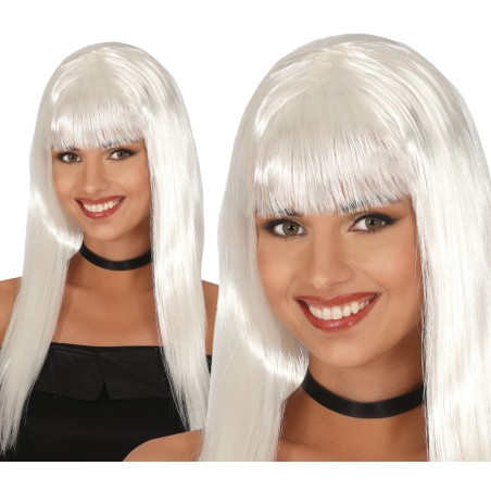 Peluca blanca larga con flequillo-Tus disfraces baratos