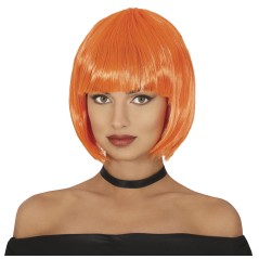 Peluca naranja corta con flequillo