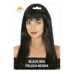 Peluca morena larga con flequillo-Tus disfraces baratos