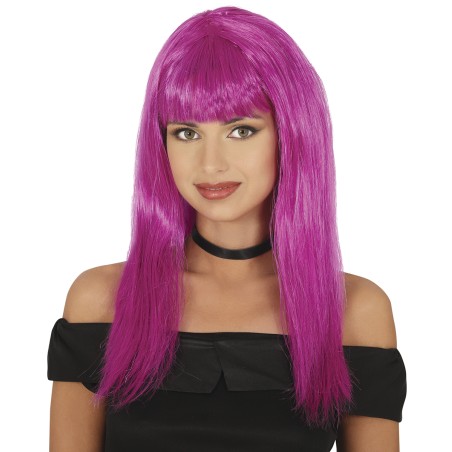 Peluca morada larga con flequillo