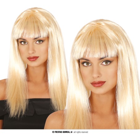 Peluca rubia larga con flequillo-Tus disfraces baratos