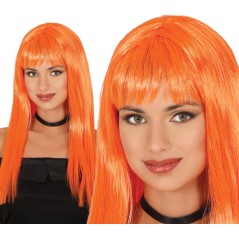 Peluca naranja larga con flequillo-Tus disfraces baratos
