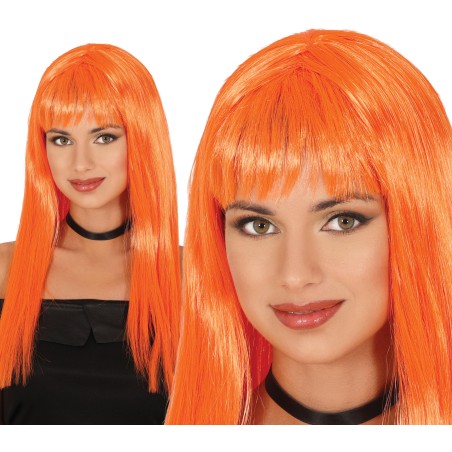 Peluca naranja larga con flequillo-Tus disfraces baratos