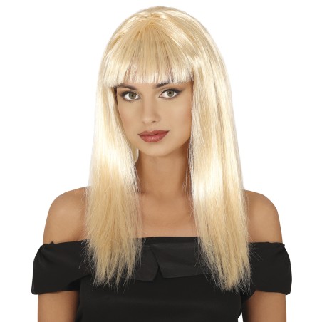 Peluca rubia larga con flequillo