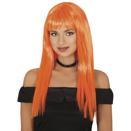 Peluca naranja larga con flequillo