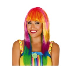 Peluca melena lisa multicolor arcoiris