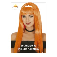 Peluca naranja larga con flequillo-Tus disfraces baratos