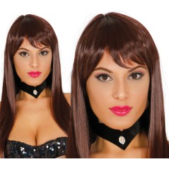 Peluca castaña con flequillo melena larga show-Tus disfraces baratos
