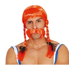 Peluca obelix galo naranja con trenzas