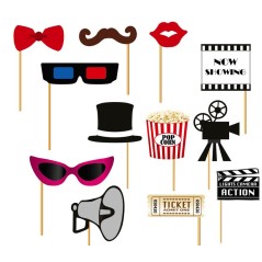 Set photocall cine hollywood 12 piezas con palito-Tus disfraces