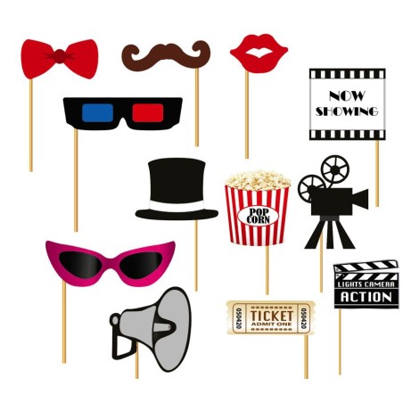 Set photocall cine hollywood 12 piezas con palito-Tus disfraces