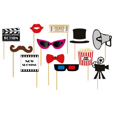 Set photocall cine hollywood 12 piezas con palito