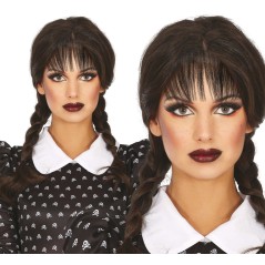 Peluca trenzas negras con flequillo-Tus Disfraces