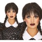 Peluca trenzas negras con flequillo