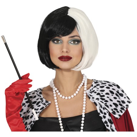 Peluca blanca y negra corta cruella de vil dalmatas