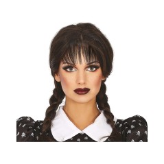 Peluca trenzas negras con flequillo