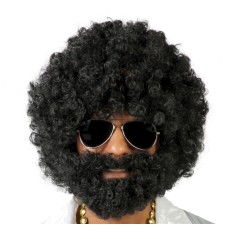 Peluca negra afro con barba rizos-Tus disfraces baratos