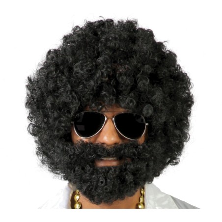 Peluca negra afro con barba rizos-Tus disfraces baratos