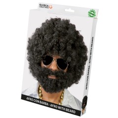 Peluca negra afro con barba rizos-Tus disfraces baratos
