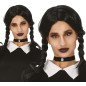 Peluca negra con trenzas miercoles infantil