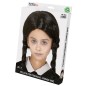 Peluca negra con trenzas miercoles infantil