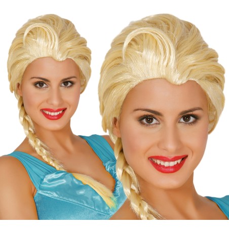 Peluca princesa de hielo elsa rubia con trenza