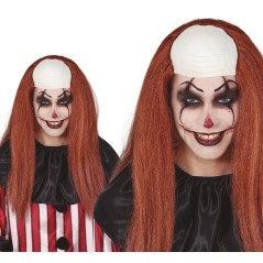 Peluca calva con pelo castaño payaso diabolico-Tus Disfraces