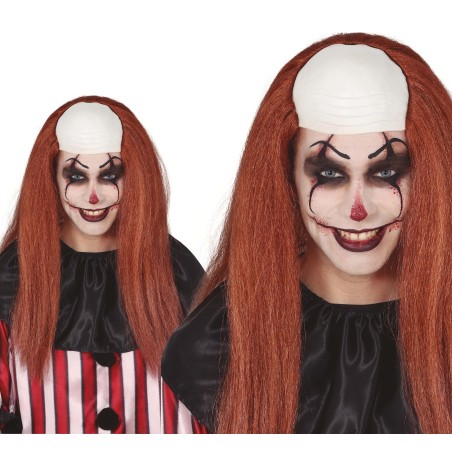 Peluca calva con pelo castaño payaso diabolico-Tus Disfraces