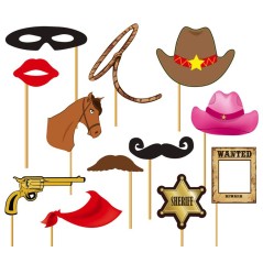 Set photocall vaquero cow boy 12 piezas con palito-Tus disfraces