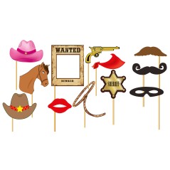 Set photocall vaquero cow boy 12 piezas con palito